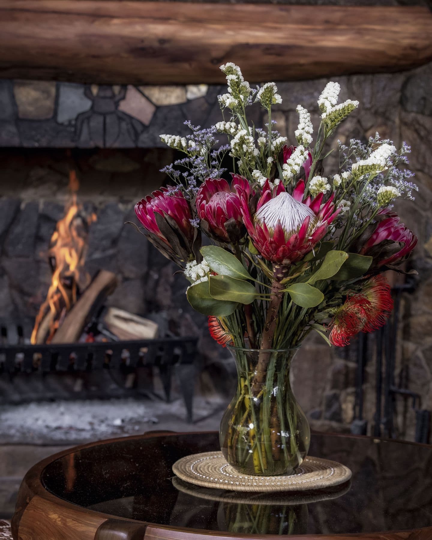 Wild flowers beside the stone hearth