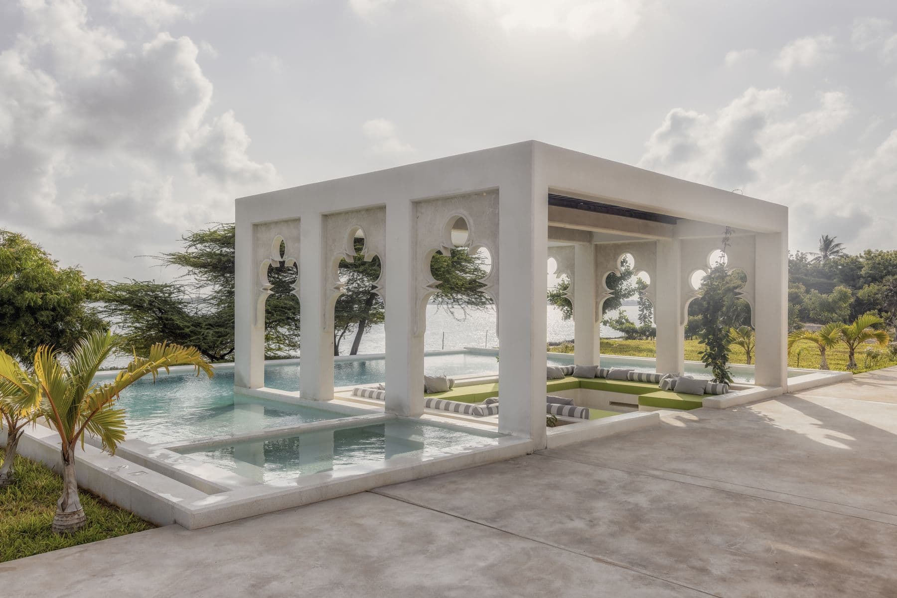 The pool house, backlit
